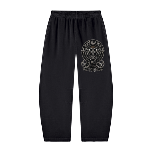Black Unisex Vintage Washed Barrel Leg Sweatpants