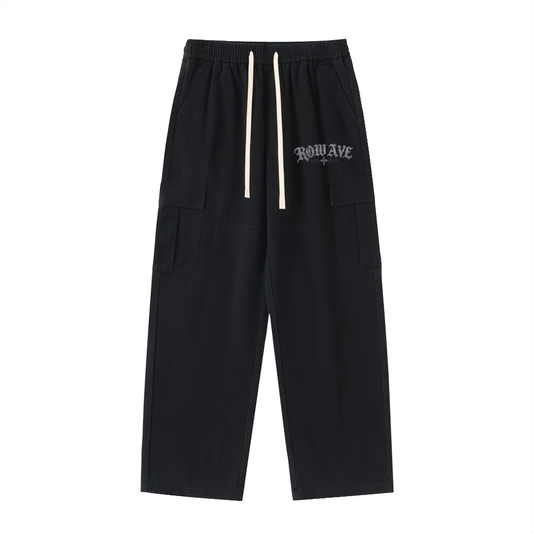 Black Drawstring Waist Straight-Leg Cargo Pants