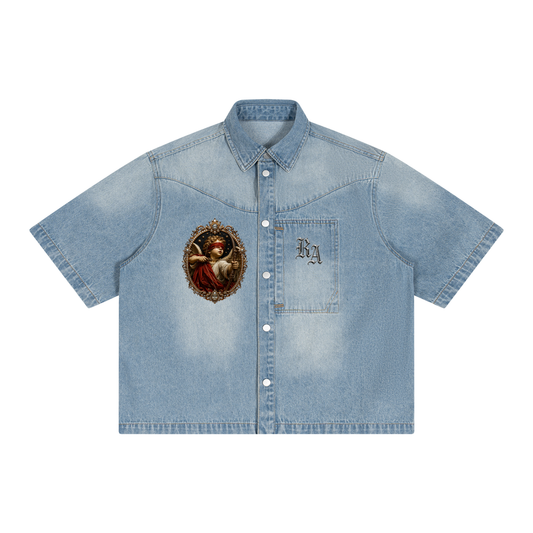 Jeans Blue Vintage Wash Boxy Short Denim Shirt
