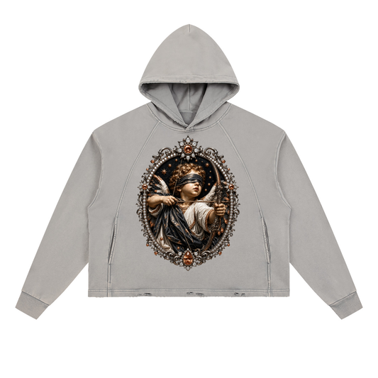 Apricot Grey Vintage Washed Frayed-Hem Hoodie