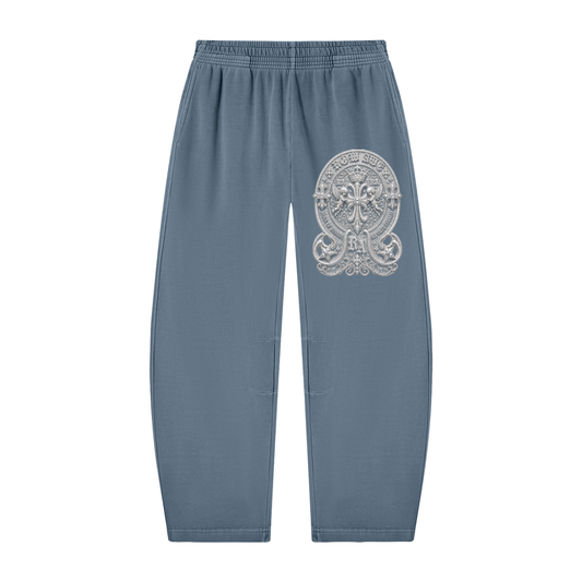 Gray Blue Unisex Vintage Washed Barrel Leg Sweatpants