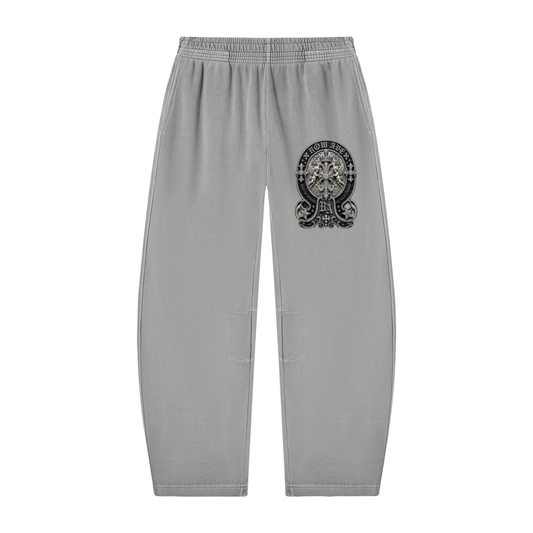 Light Grey Unisex Vintage Washed Barrel Leg Sweatpants